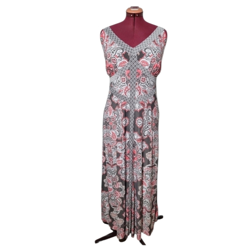 INC International Concepts Gray Pink Paisley Maxi Dress Boho